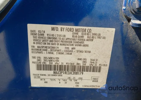 2018 Ford Ecosport S из США, поврежденный, VIN MAJ3P1RE3JC208179